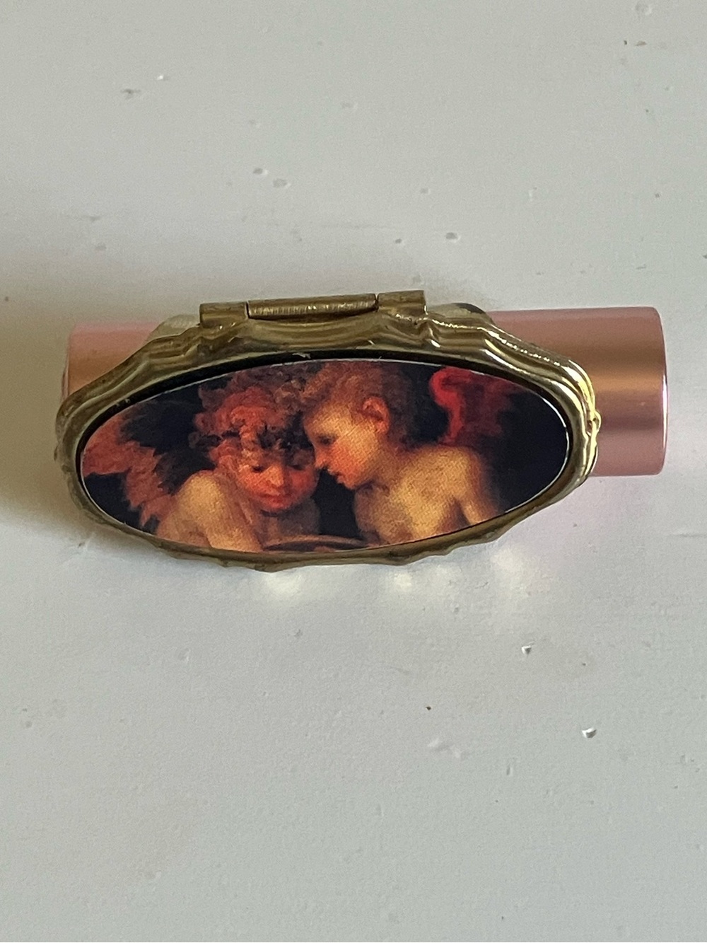 Vintage Cherub Lipstick Holder W/ Mirror